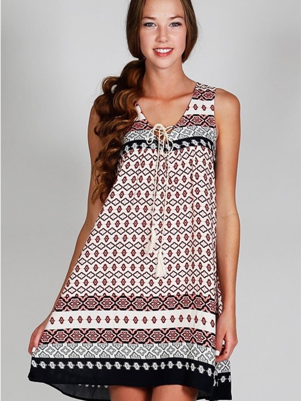 E&M Shift Dress Tunic Mini‎ Dress Small Medallion Bohemian Sundress Casual Beach